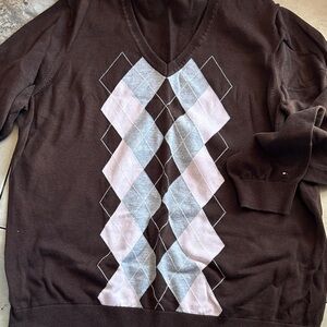 Brown Argyle V-Neck Sweater